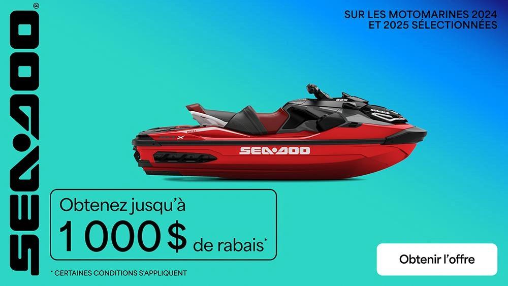 Obtenez jusqu'à 1 000 $ de rabais sur les motomarines Sea-Doo 2024-2025 sélectionnées alt