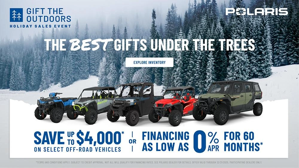 Polaris UTVs and ATVs on sale up to $4000 Off Select Off-Road Vehicles Financing as Low as 0% for 60 months. alt