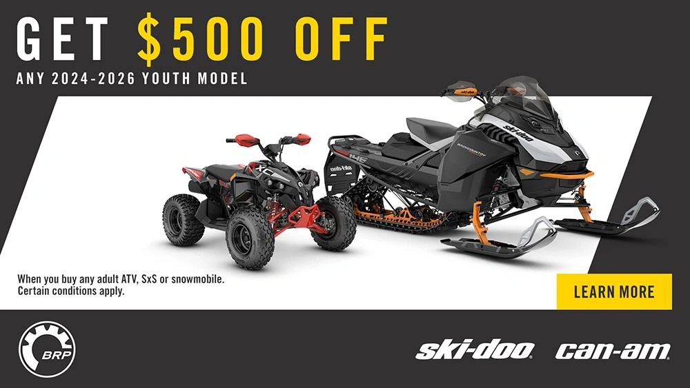 Buy an adult snowmobile or off-road vehicle and get $500 off a Youth vehicle alt