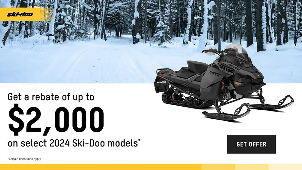 Get a rebate up to $2,000 on Full-Sized 2023-2024 Ski-Doo and Lynx models (trail)