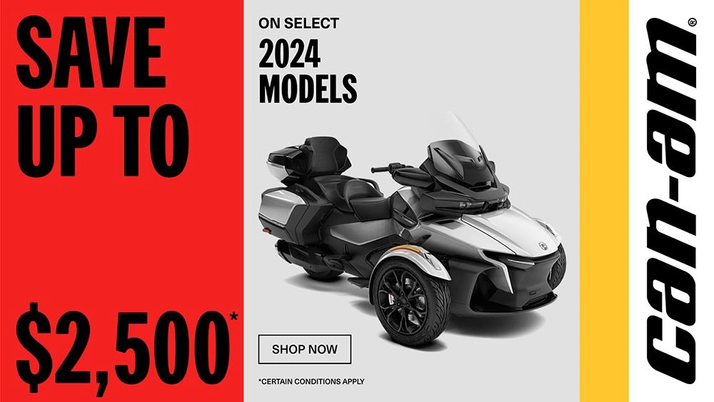 Get a rebate up to $2,500 or an additional year of coverage or financing starting at 2.99% for 60 months on 2024 Can-Am 3-Wheels alt