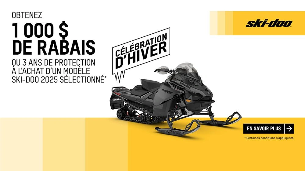 Obtenez un rabais de 1 000 $ ou 3 ans de protection ou un financement à partir de 1,99 % pendant 36 mois sur certains modèles Ski-Doo et Lynx 2025 (sentier) alt