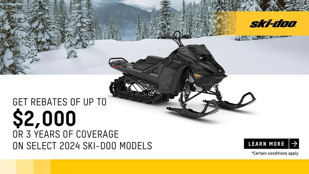 Get rebates up to $2,000 or 3 years of coverage on select 2024 Ski-Doo and Lynx models