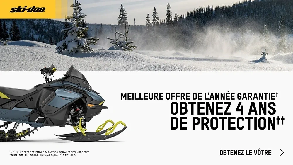 Obtenez 4 ans de protection et la garantie de la meilleure offre de l'année sur les modèles Ski-Doo 2026. alt