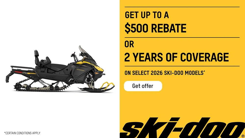 Get up to a $500 rebate or 2 years of coverage on select 2026 Ski-Doo models alt