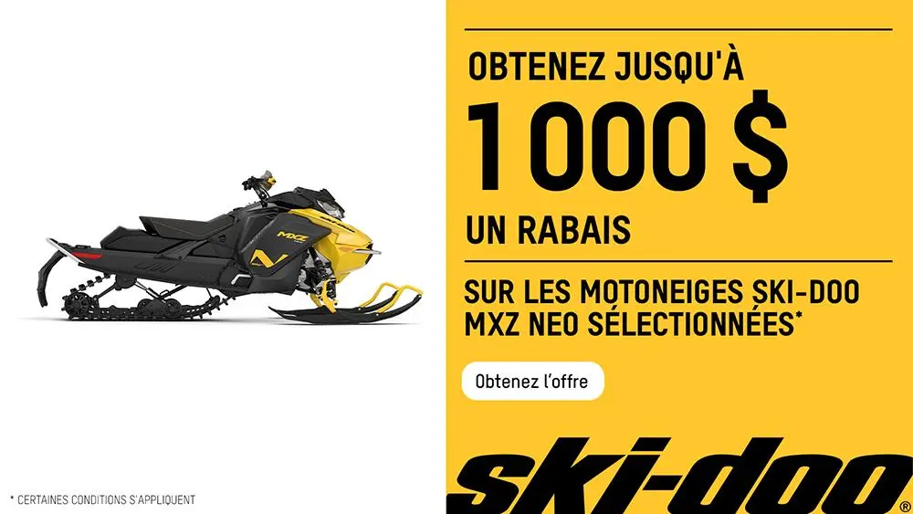 Obtenez 1000 $ de rabais sur les motoneiges Ski-Doo MXZ Neo 2026