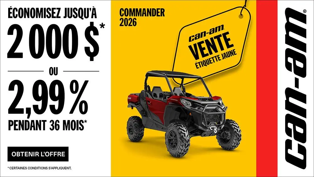 Économisez jusqu&rsquo;à 2 000 $ ou 2,99 % pendant 36 mois sur certains modèles Can-Am Commander 2026