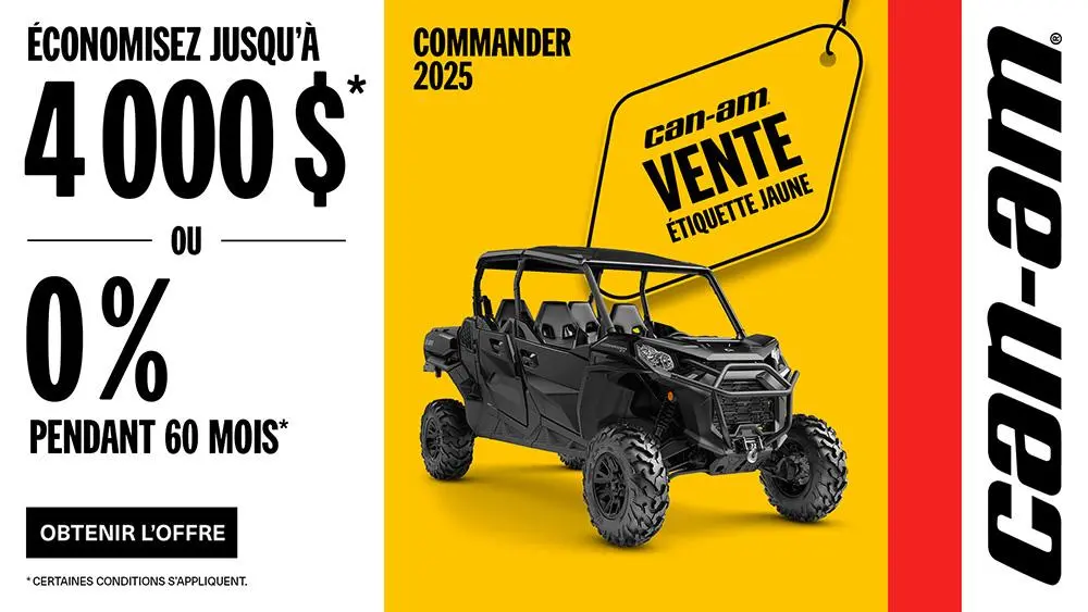 Rabais jusqu'à 4 000 $ ou 0 % pendant 60 mois sur certains modèles Can-Am Commander 2025