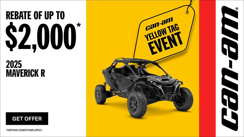 Rebate of up to $2,000 on select 2025 Can-Am Maverick R models alt