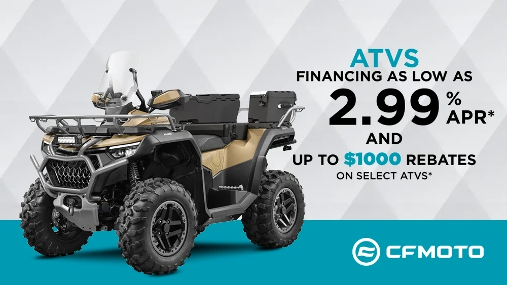 Financing as low as 2.99 % APR* and up to $1000 rebates on select ATVs* alt