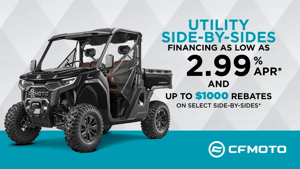 Financing as low as 2.99 % APR* and up to $1000 rebates on select Utility Side-by-Sides* alt