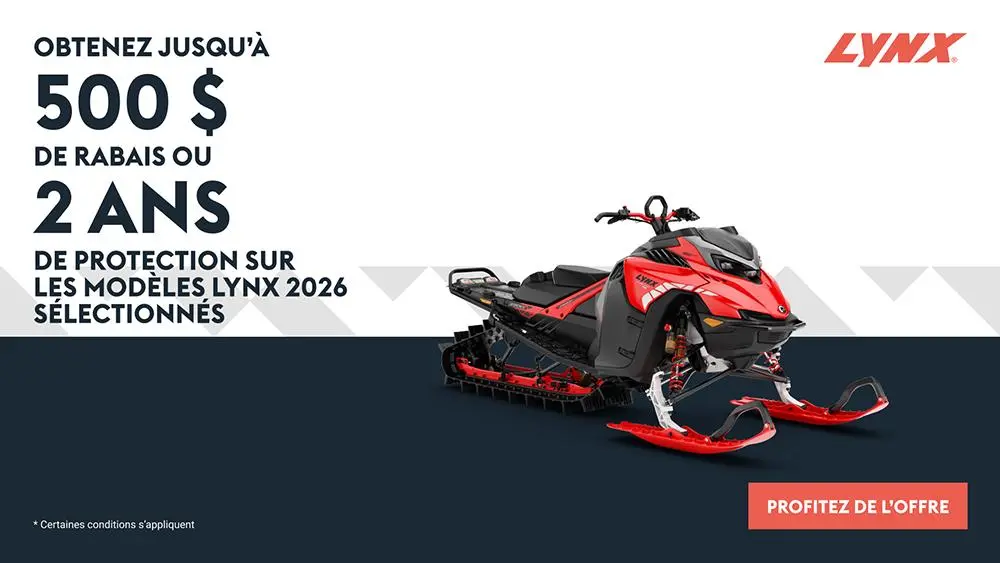 Obtenez 500 $ de rabais ou 2 ans de protection sur les motoneiges Lynx 2026 sélectionnées