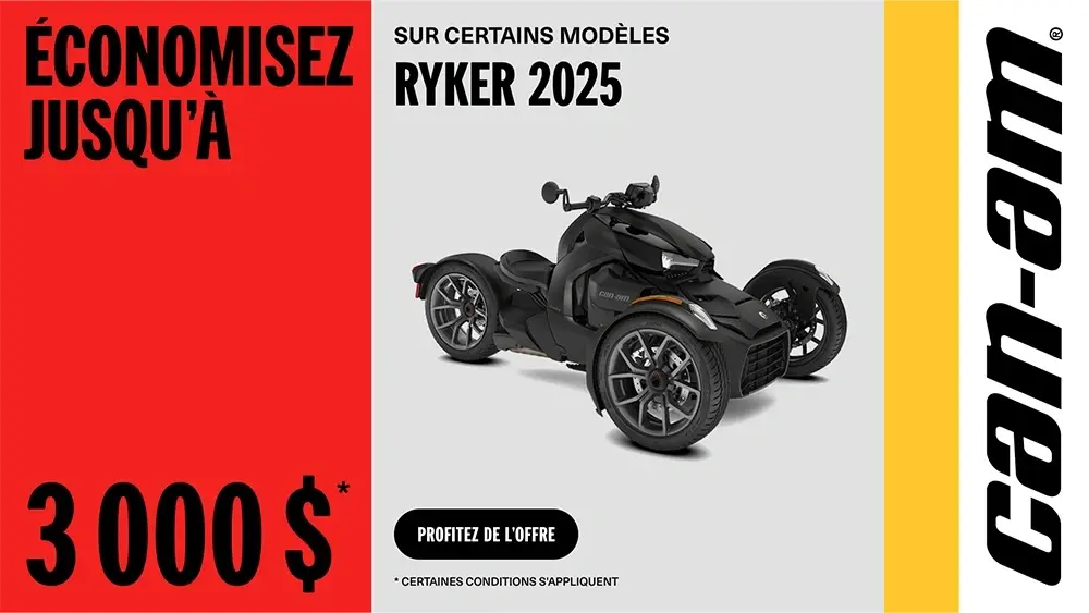 Économisez jusqu'à $3,000 sur certains modèles Ryker 2025