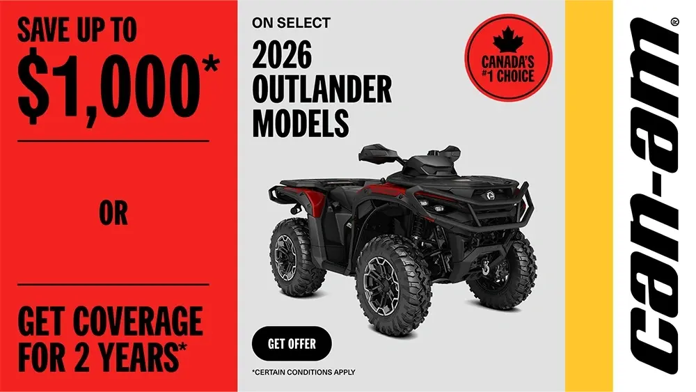 Save up to $1,000 or get 2 years of coverage on select 2026 Outlander models