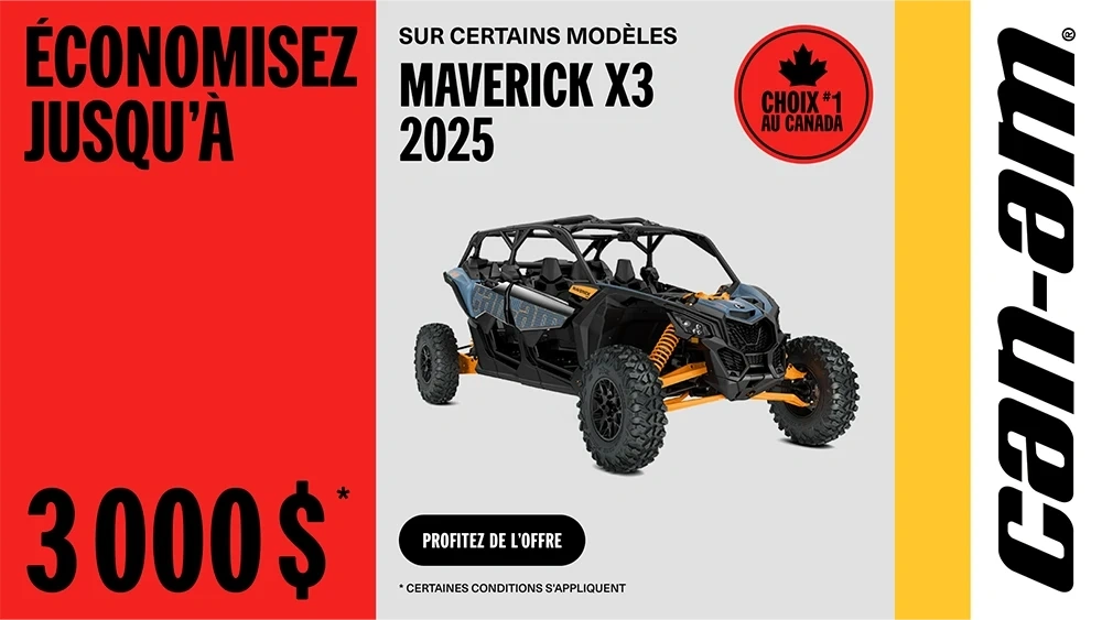 Économisez jusqu'à 3000$ sur les modèles Maverick X3 2025 sélectionnés alt
