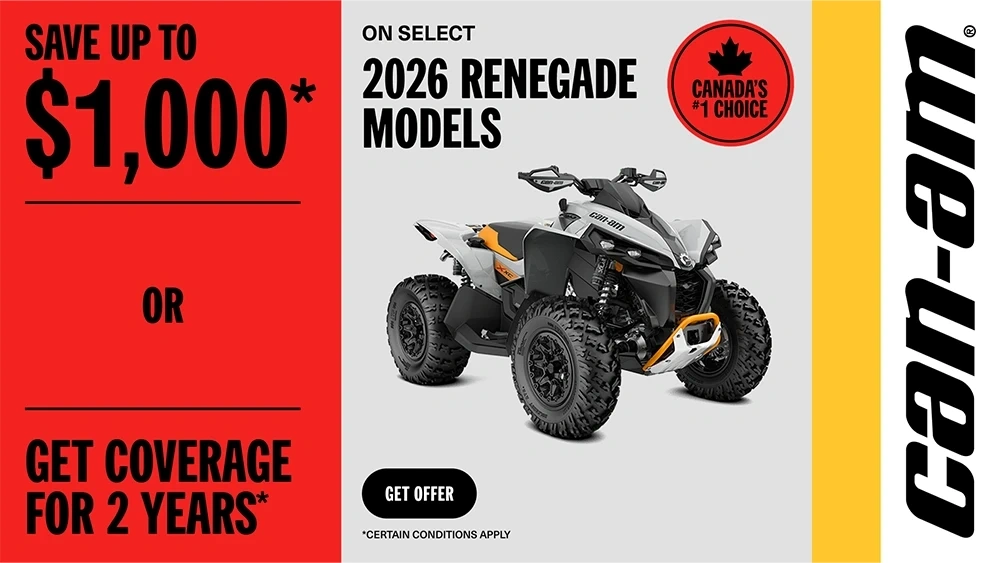Save up to $1,000 or get 2 years of coverage on select on select 2026 Renegade models alt