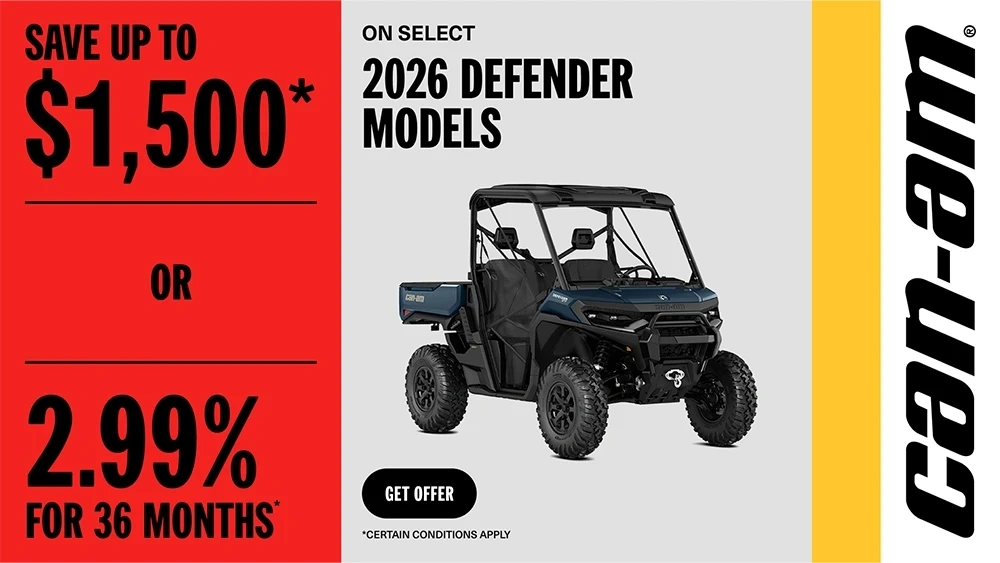 Save up to $1,500 or 2.99% for 36 months on select 2026 Defender models alt
