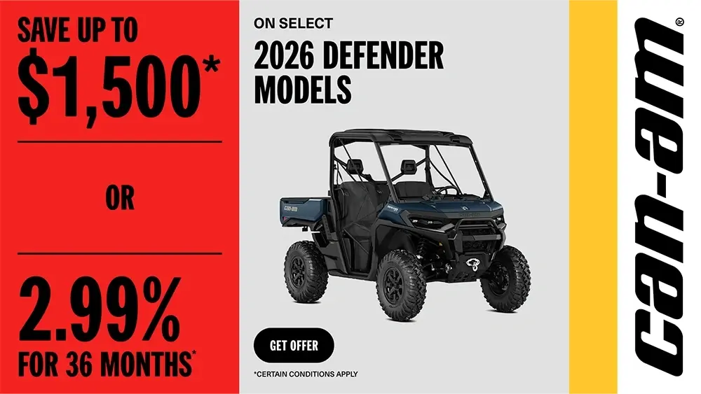 Save up to $1,500 or 2.99% for 36 months on select 2026 Defender models