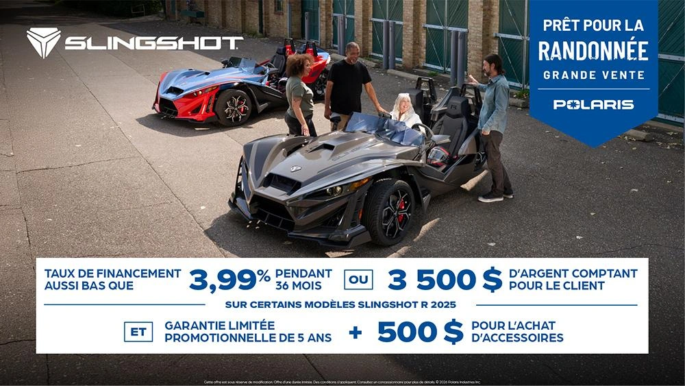 3 500 $ de remise ou offre de financement pour les modèles Slingshot R alt