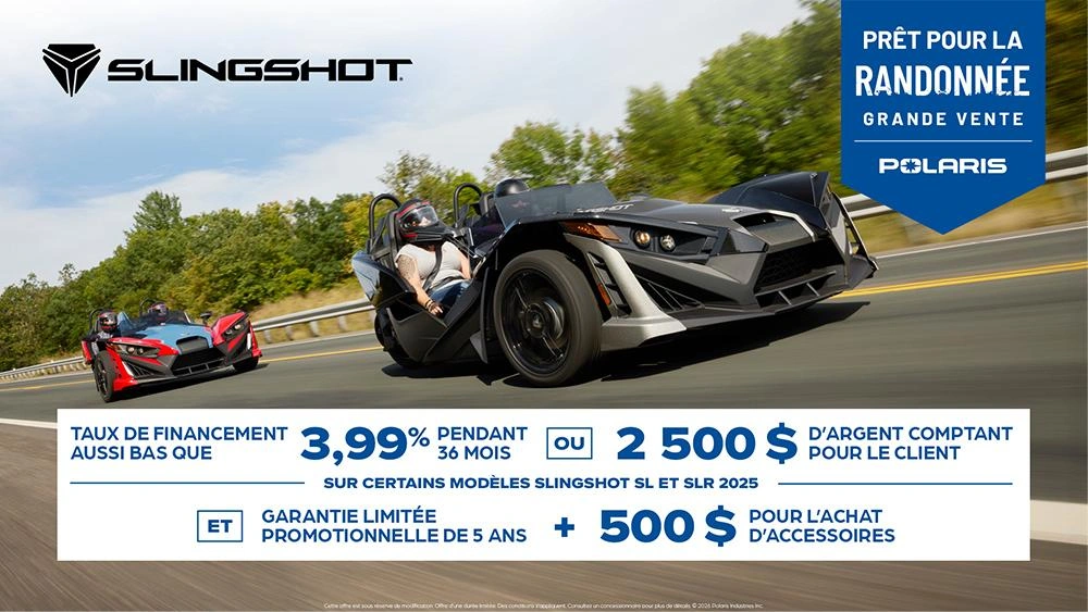 2 500 $ de remise ou offre de financement pour les modèles Slingshot SL et SLR alt