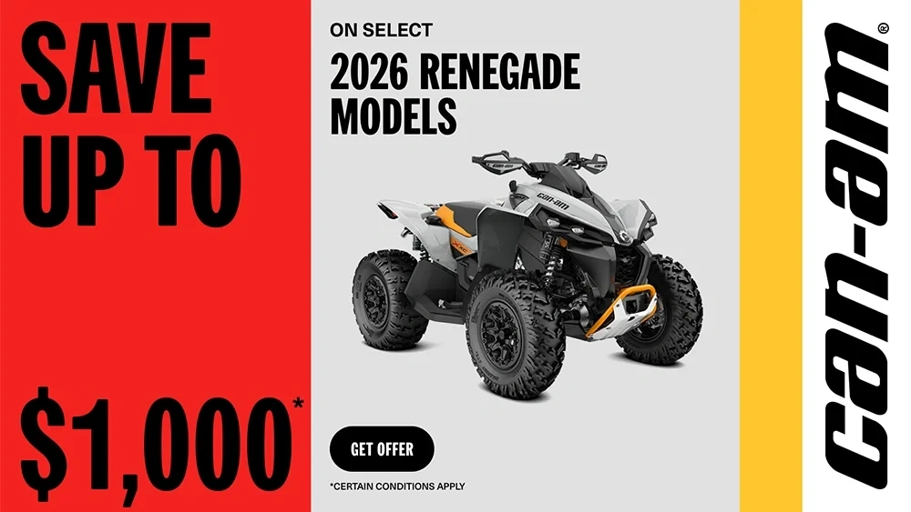 Save up to $1 000 rebate on select 2026 Renegade models alt