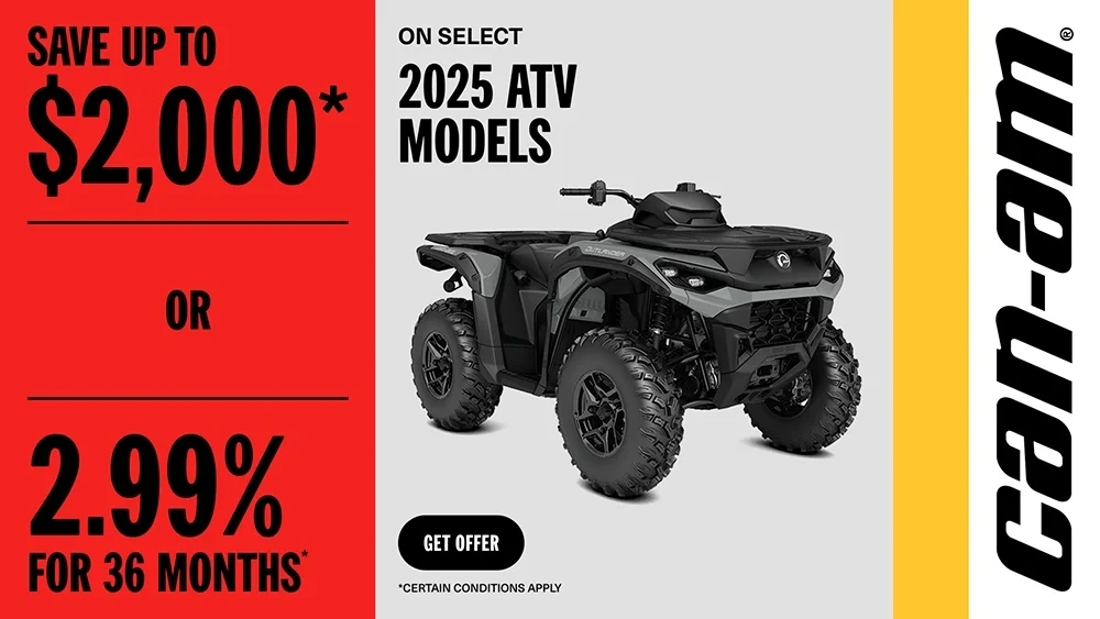 Save up to $2,000 or 2.99% for 36 months on select 2025 ATV models alt