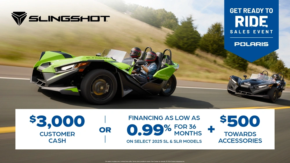 $3,000 Customer Cash or Financing offer for Slingshot SL and SLR Models alt