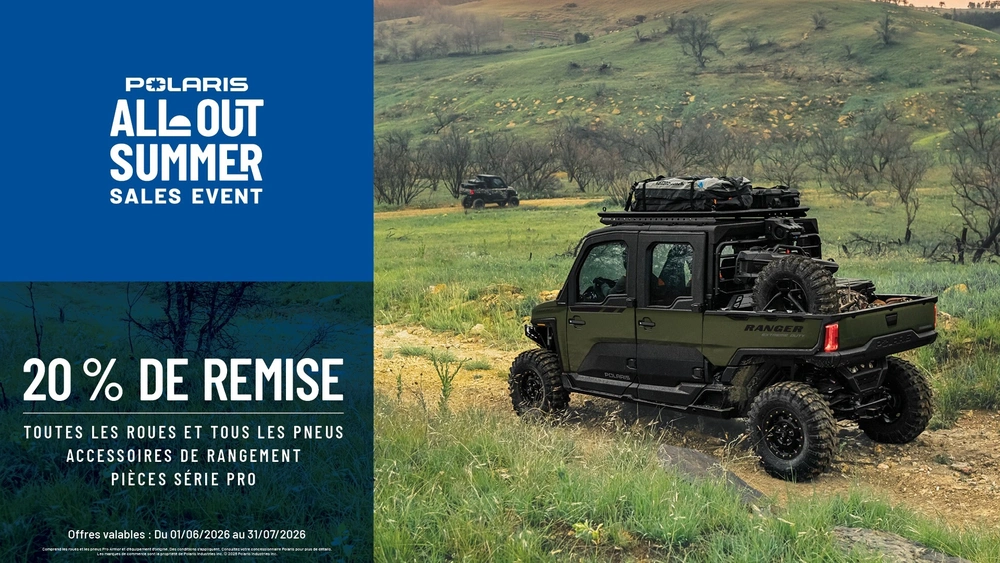 20 % de réduction sur les accessoires de rangement, toutes les roues et pneus, ainsi que les pièces de la série Pro. alt