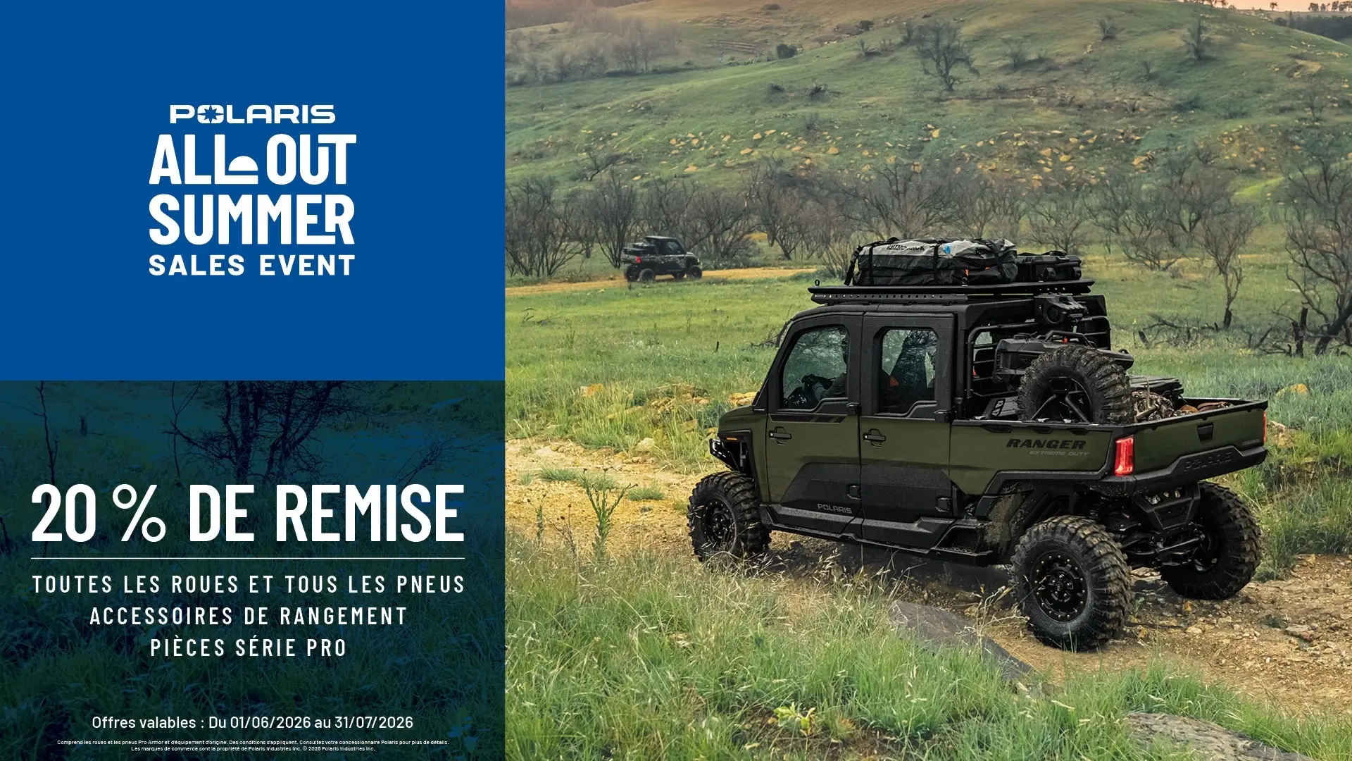20 % de réduction sur les accessoires de rangement, toutes les roues et pneus, ainsi que les pièces de la série Pro.