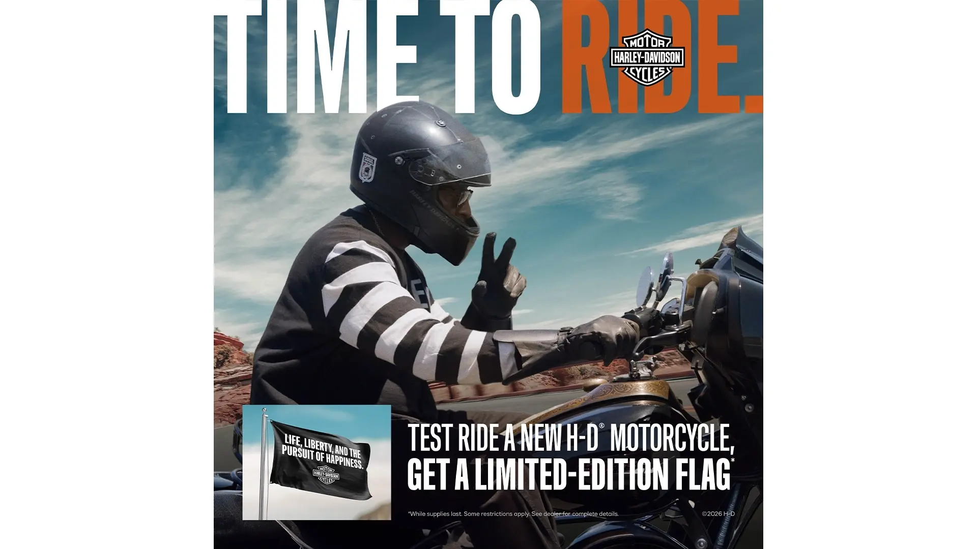 Test ride a new H-Davidson motorcycle, Get a Limited-Edition Flag