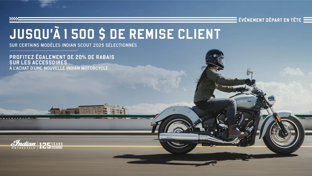 Offre promotionnelle : jusqu'à 1 500 $ de remise et un taux d'intérêt de 1,99 % sur 36 mois sur une sélection de modèles Scout 2025 alt