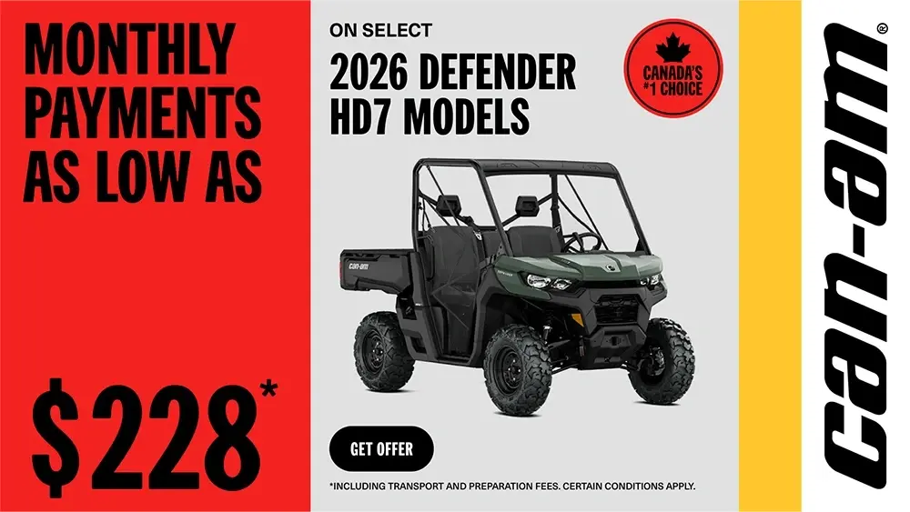 Monthly payment as low as $228 on select 2026 Defender HD7 models