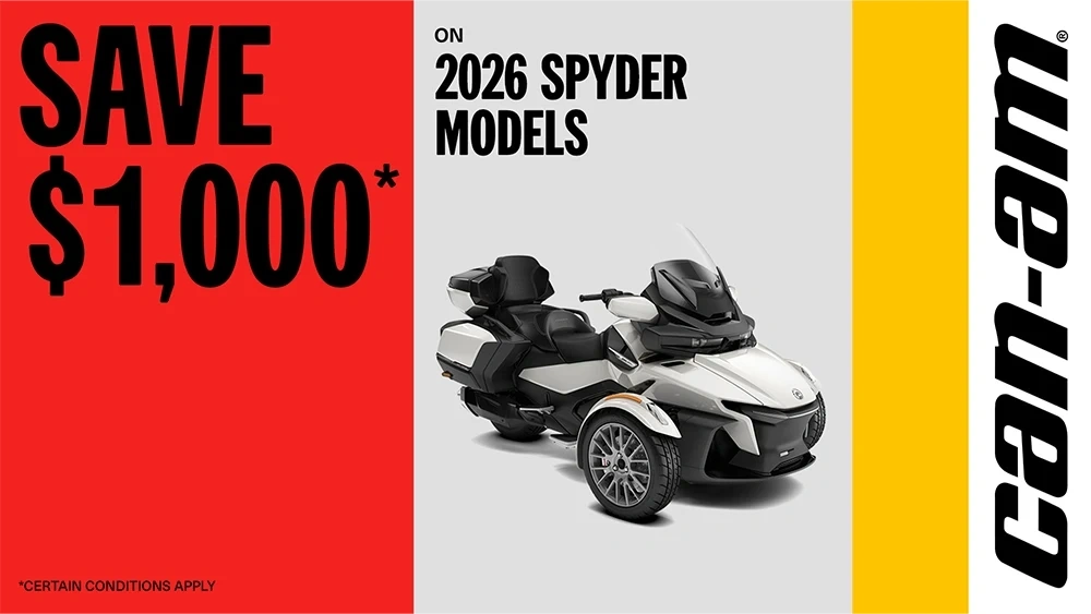 Save $1,000 on 2026 Spyder models alt