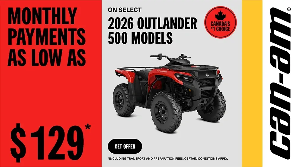 Monthly payment as low as $129 on select 2026 Outlander 500 models