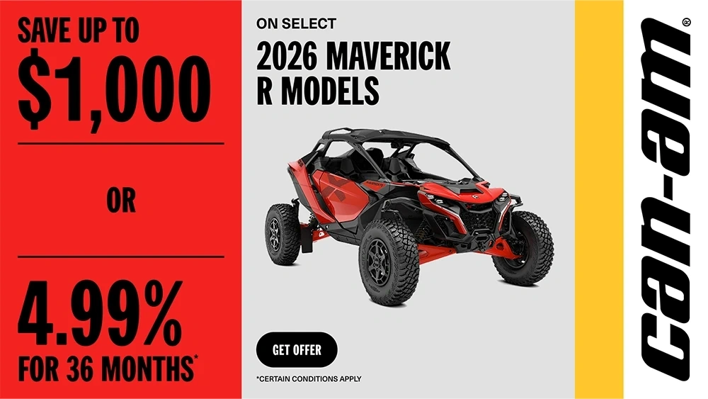 Save up to $1,000 or 4.99% for 36 months on select 2026 Maverick R Models alt