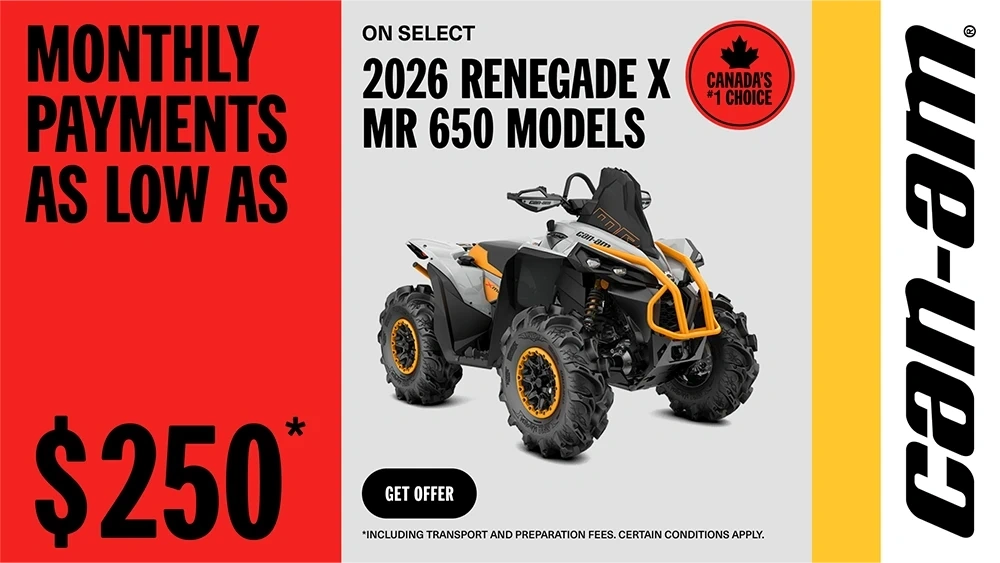 Monthly payment as low as $250 on select 2026 Renegade X mr 650 models alt