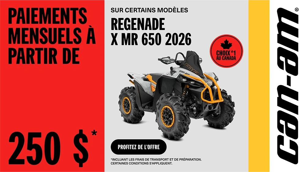 Paiement mensuel à partir de 250 $ sur certains modèles Can-Am Renegade X mr 650 2026 alt