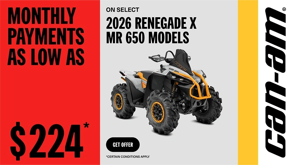 Monthly payment as low as $224 on select 2026 Renegade X mr 650 models alt