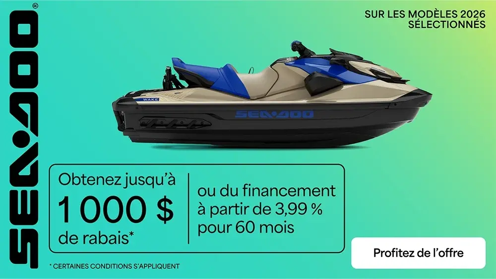 Obtenez jusqu'à 1 000 $ de rabais ou du financement à partir de 3,99% pour 60 mois sur les modèles 2026 sélectionnés