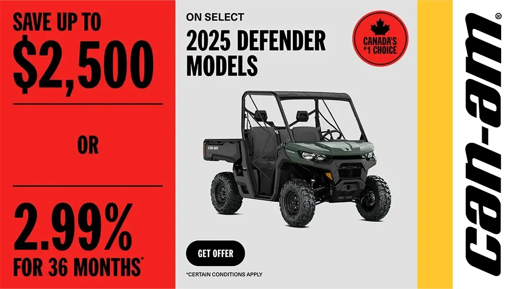 Save up to $2,500 or 2.99% for 36 months on select 2025 Defender models