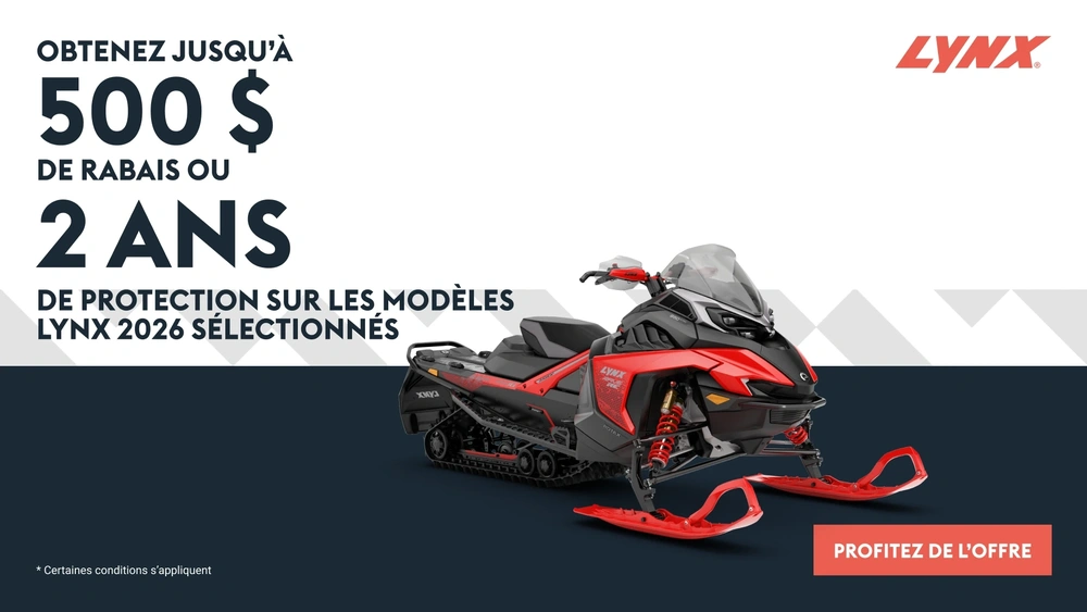 Obtenez 500 $ de rabais ou 2 ans de protection sur les motoneiges Lynx 2026 alt