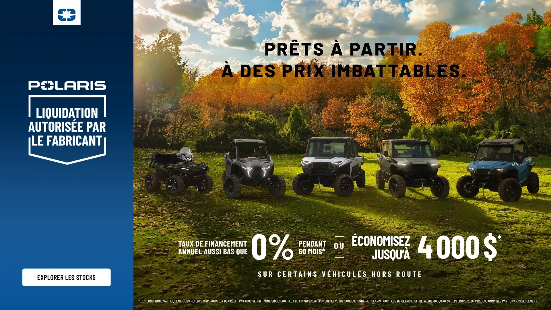 Jusqu’à 4 000 $ de remise ou taux de financement aussi bas que 0,00 % pendant 60 mois sur certains modèles