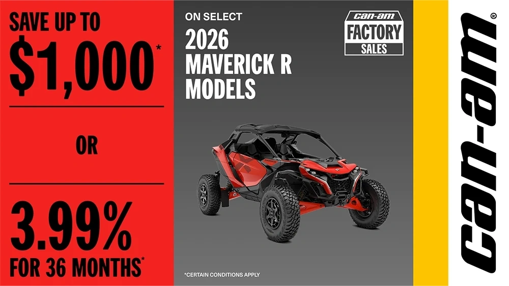 Save up to $1,000 OR 3.99% for 36 months on select 2026 Maverick R models alt