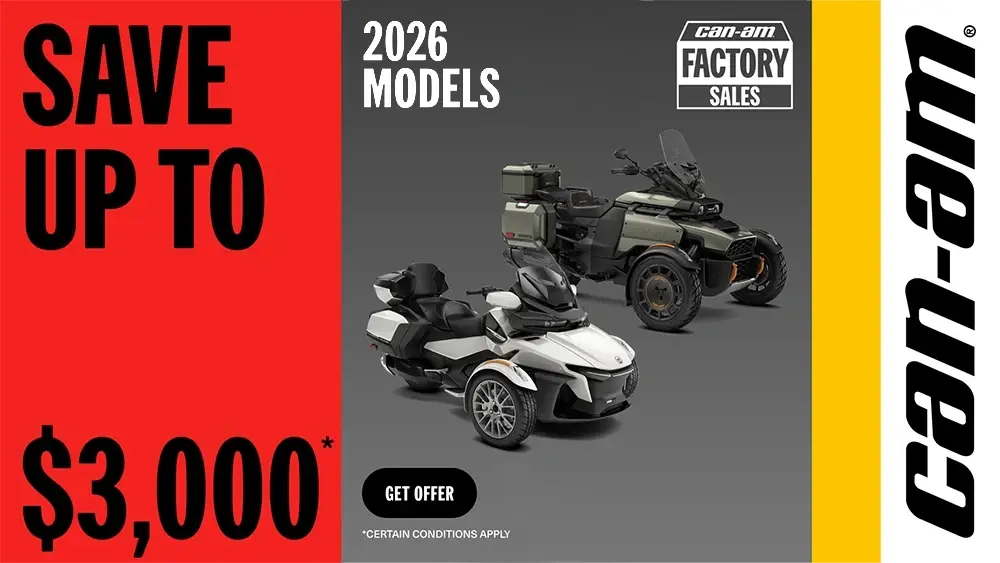 Get a rebate up to $3,000 on select MY26 Can-Am 3WV