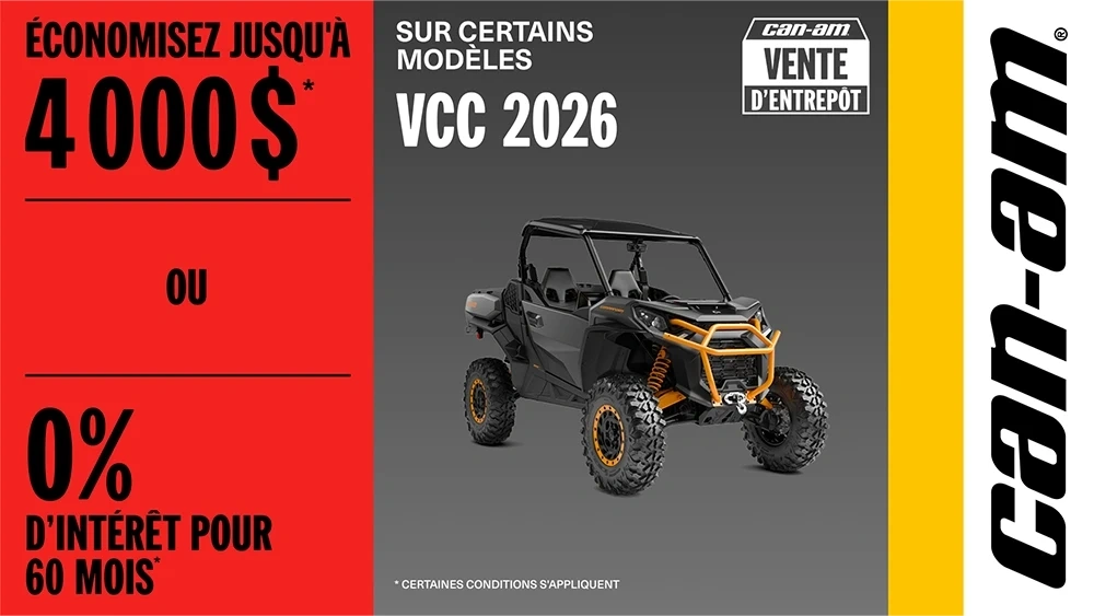 Économisez jusqu'à 4 000$ ou 0% d'intérêt pour 60 mois sur certains modèles VCC 2026 alt