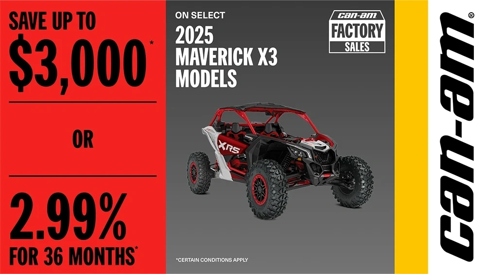 Save up to $3,000 OR 2.99% for 36 months on select 2025 Maverick X3 models alt