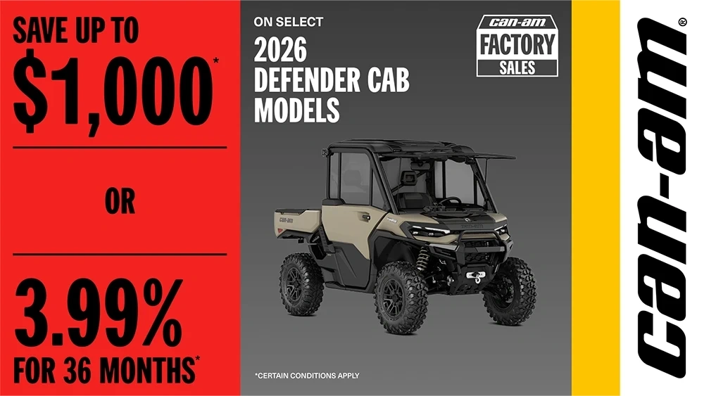 Save up to $1,000 OR 3.99% for 36 months on select 2026 Defender CAB models alt