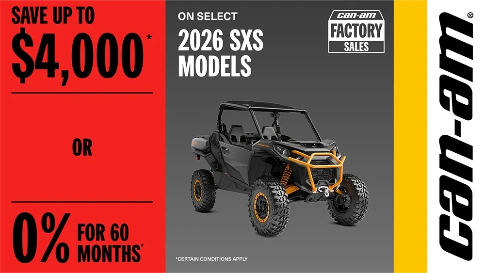 Save up to $4,000 OR 0% for 60 months on select 2026 SxS models alt
