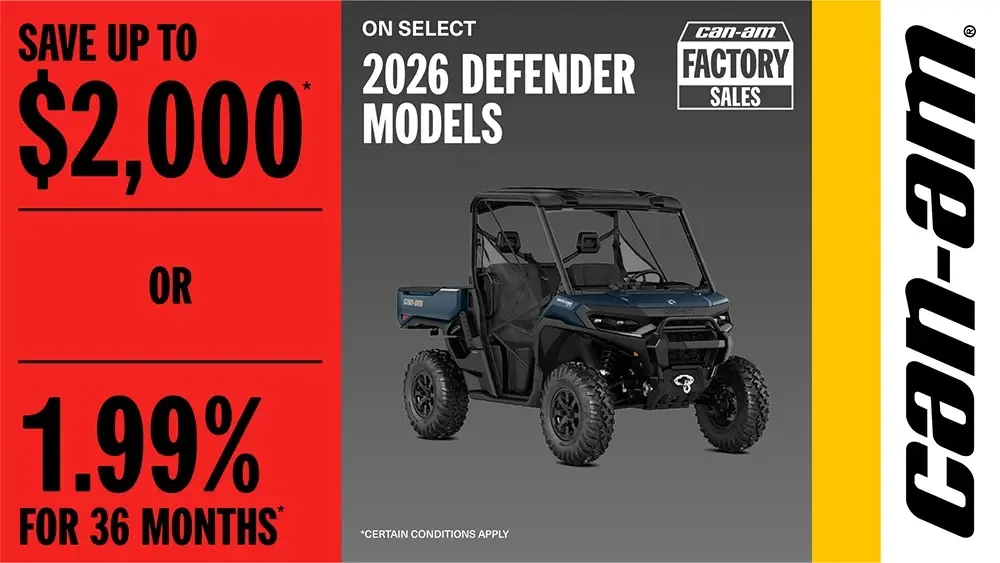 Save up to $2,000 OR 1.99% for 36 months on select 2026 Defender models