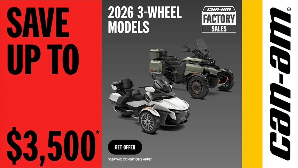 Get a rebate up to $3,500 on select MY26 Can-Am 3WV alt